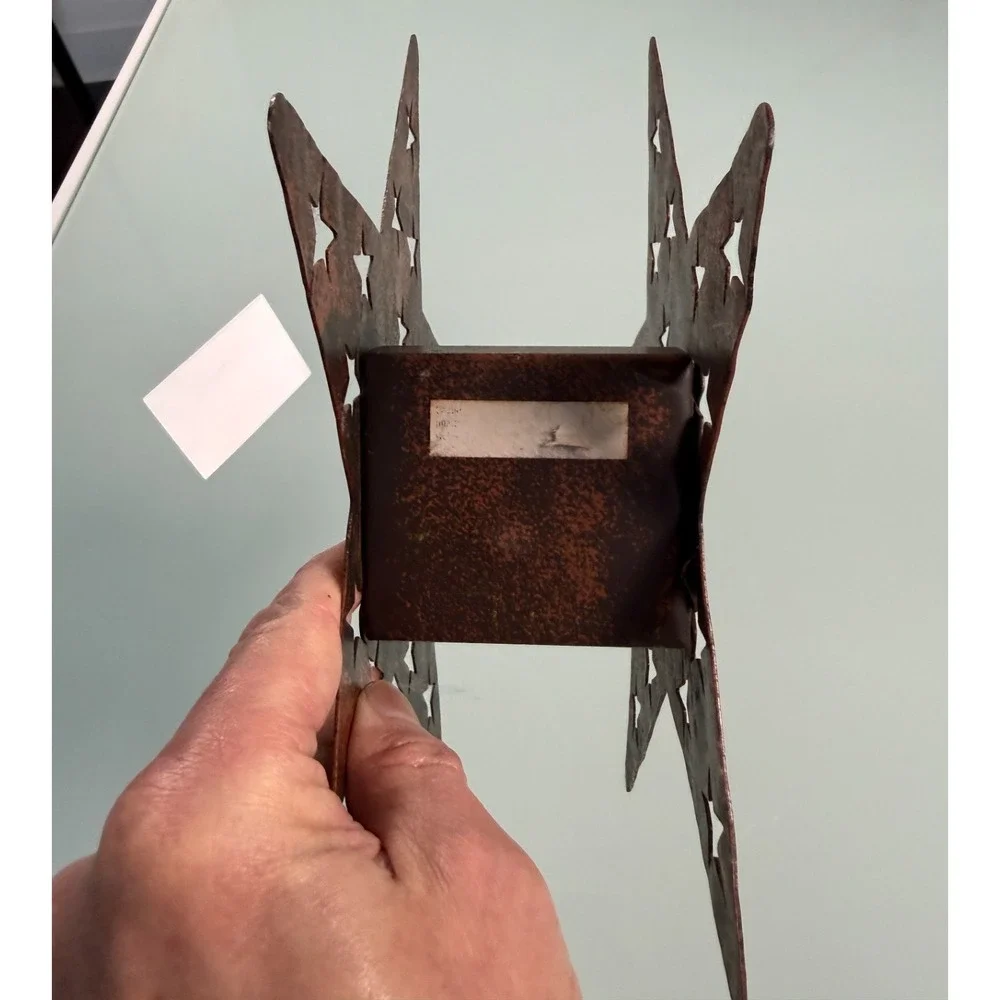 Rustic Metal Star Lantern Candle Holder Star Cut outs Inner Square Compartment
